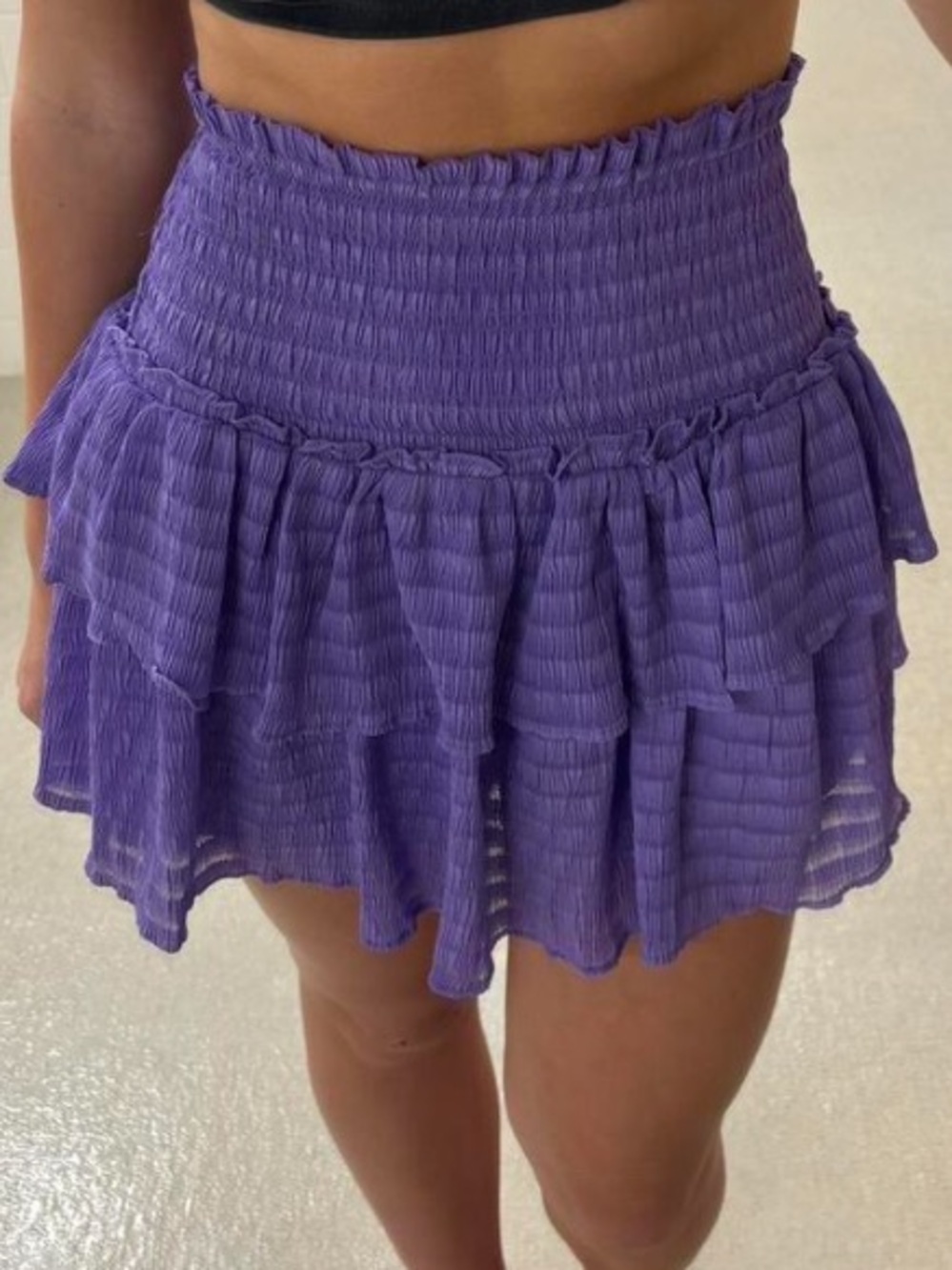DO+BE Preppy Feminine Smocked Tiered Mini Skirt in Purple large